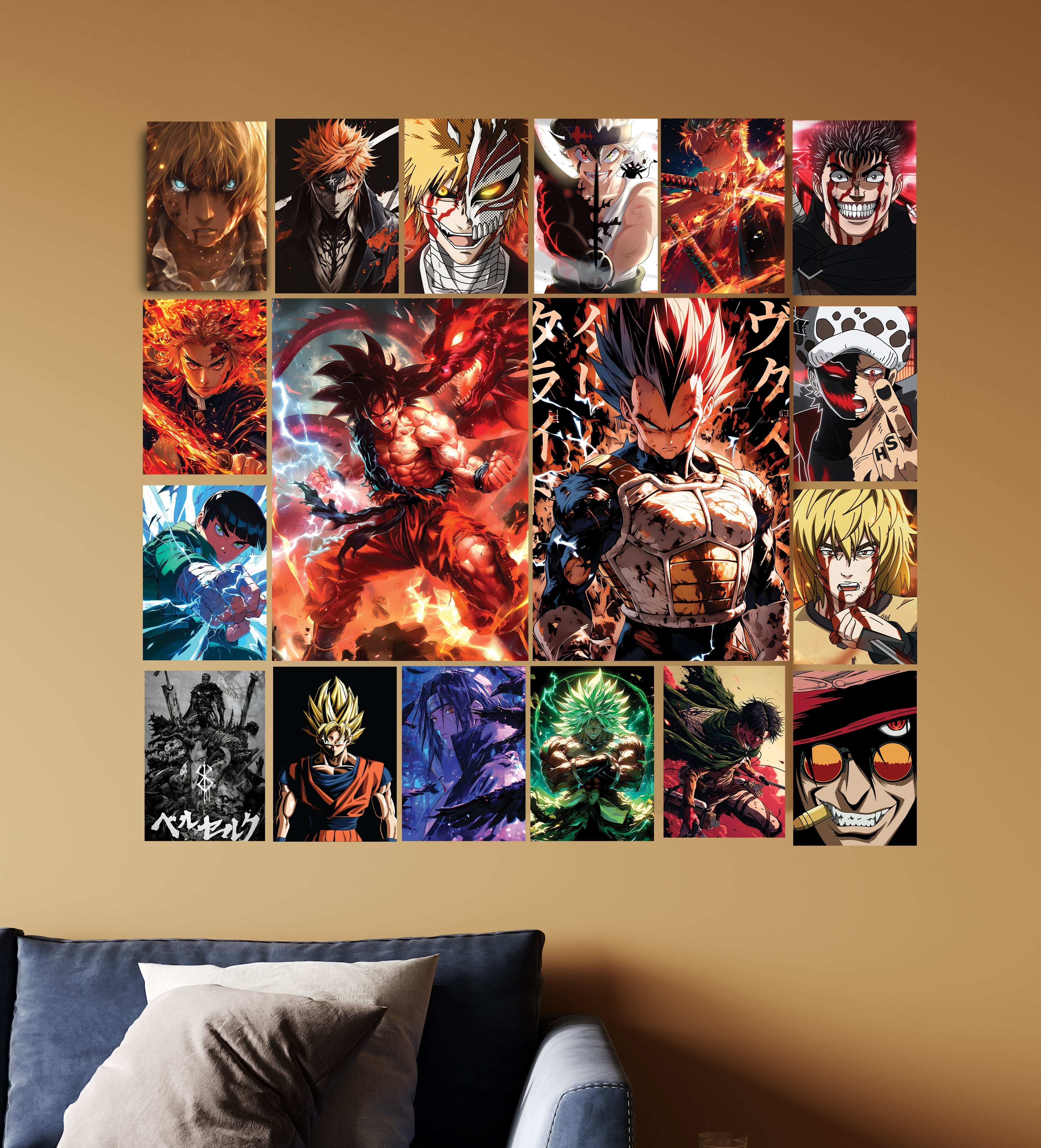 Anime Aesthetic Collage Poster Set (16-Piece) | Wall Art for Gaming & Room Decor Lazywalls